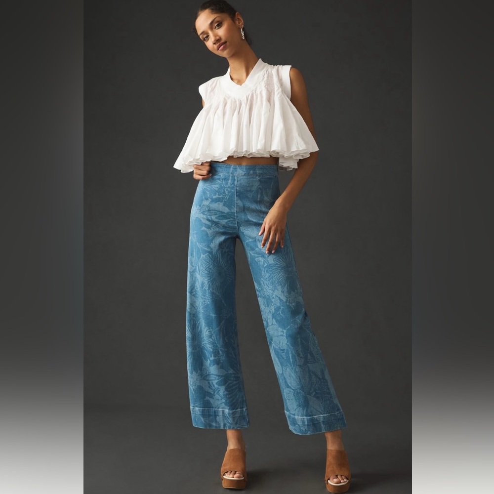 Blue Flare Wide Leg Jeans High-Waisted